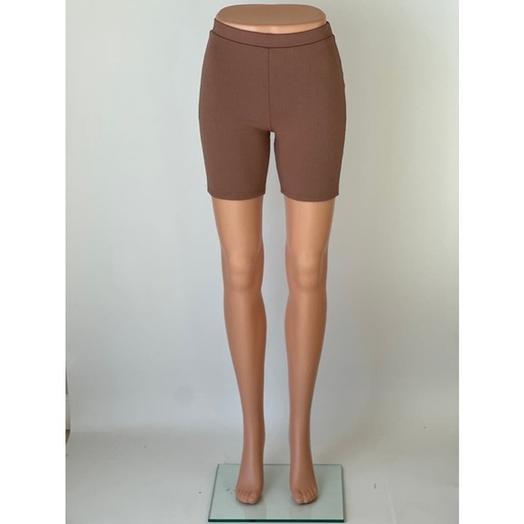 Naked Wardrobe Ribbed Biker Shorts in Dark Tan - Picture 1 of 9
